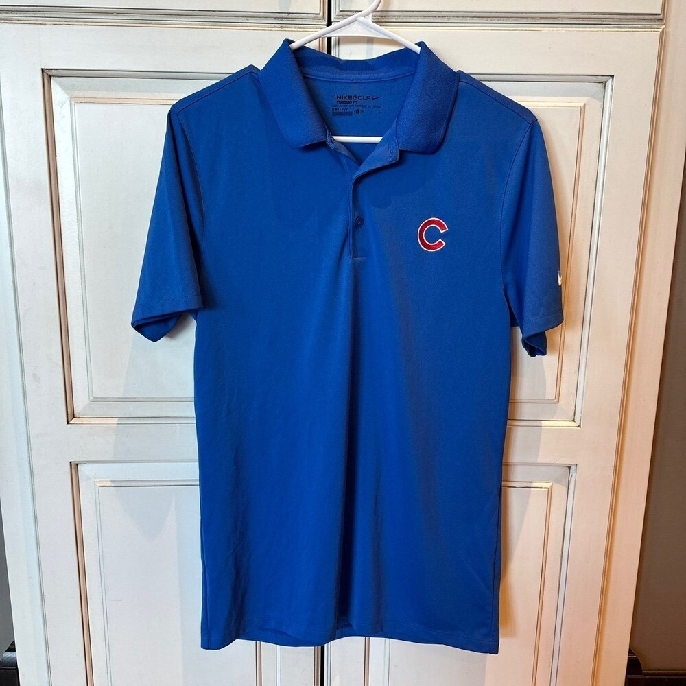 Nike Mens Small Polo Shirt Blue Chicago Cubs Dri-FIT Golf Athletic Sportswear